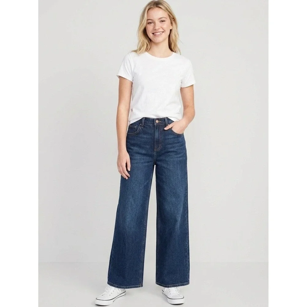 Old Navy High-Rise Baggy Wide-Leg Jeans Dark Wash Built-In Tough Size 18 NEW
